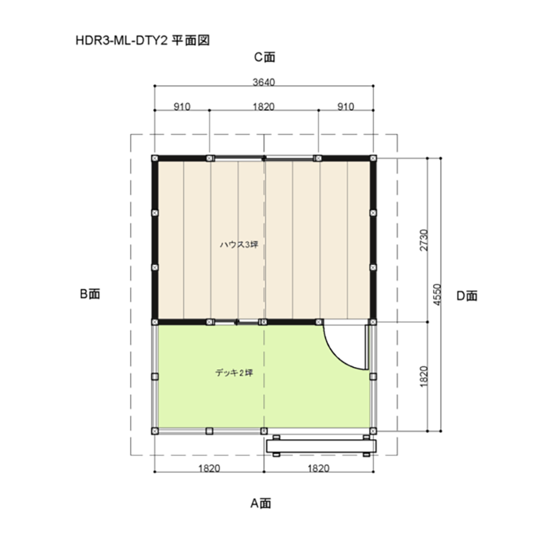 HDR3-ML-DTY2-BT ログハウスキット ログキットハウス ３坪 デッキ２坪付き 国産材使用