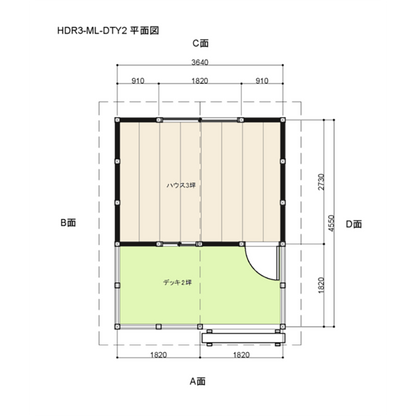 HDR3-ML-DTY2-BT ログハウスキット ログキットハウス ３坪 デッキ２坪付き 国産材使用