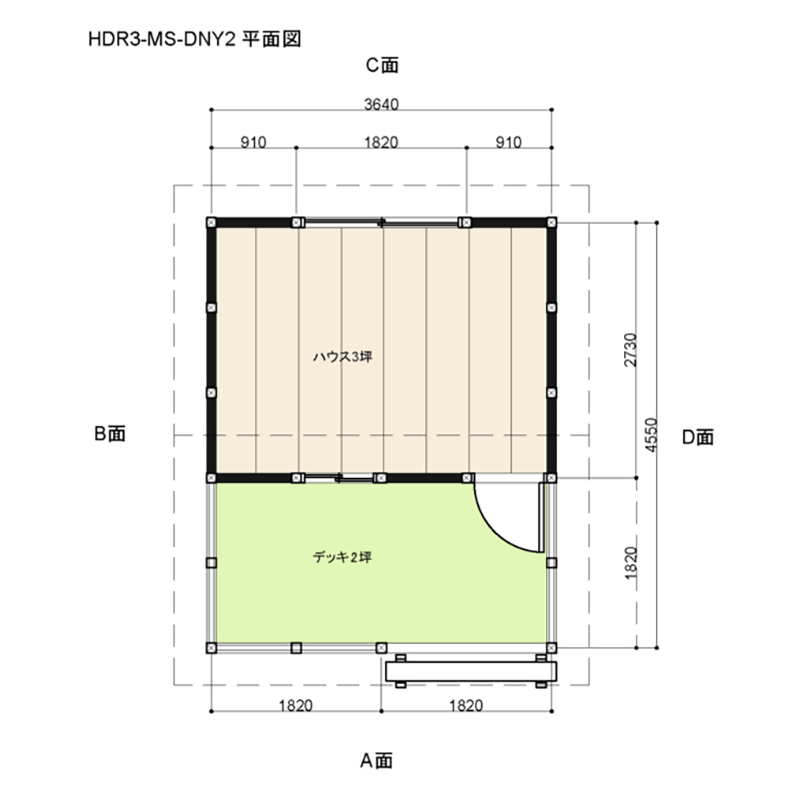 HDR3-MS-DNY2-BT ログハウスキット ログキットハウス ３坪 デッキ２坪付き 国産材使用
