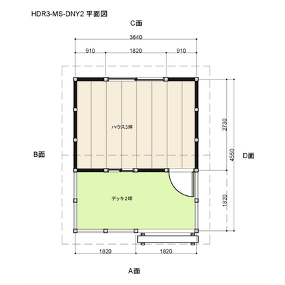 HDR3-MS-DNY2-MR ログハウスキット ログキットハウス ３坪 デッキ２坪付き 国産材使用