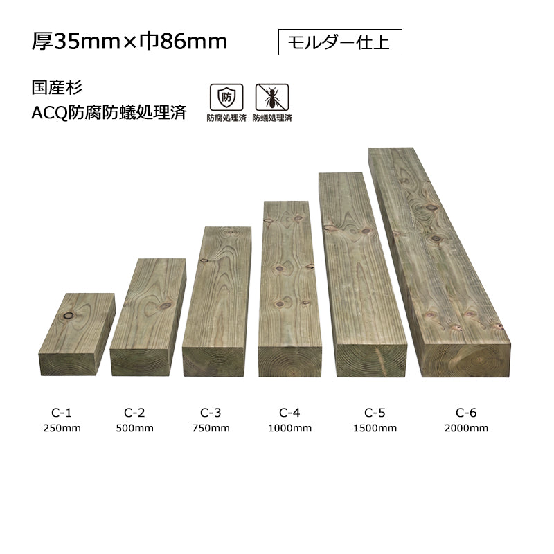 枕木・角材（国産杉・ACQ防腐防蟻処理済）