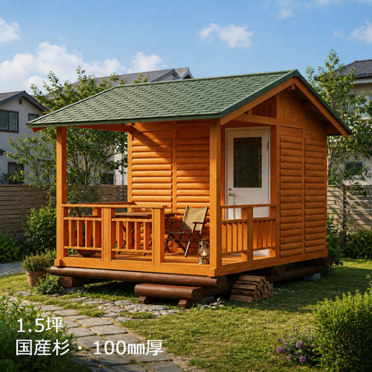 HDR1.5-MS-DNY1.5-MR ログハウスキット ログキットハウス 1.5坪 デッキ1.5坪付き 国産材使用